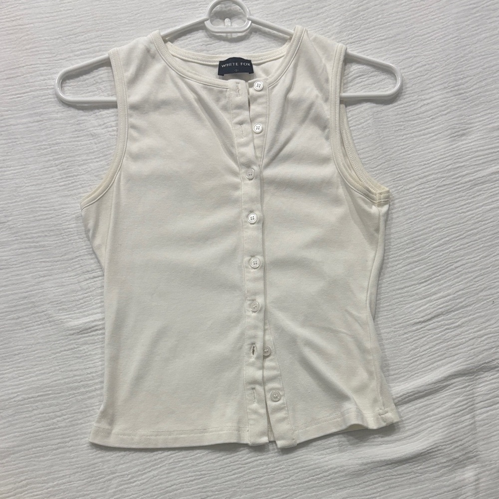 White Button-Up Sleeveless Top